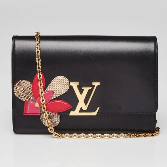 Louis Vuitton Handbags - Louis Vuitton Black Leather Python Chain Louise Iris Blossom Clutch Bag